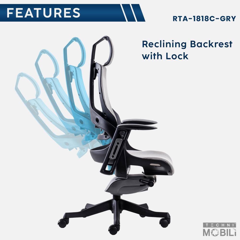 Gray Mesh High Back Executive Swivel Chair with Adjustable Arms