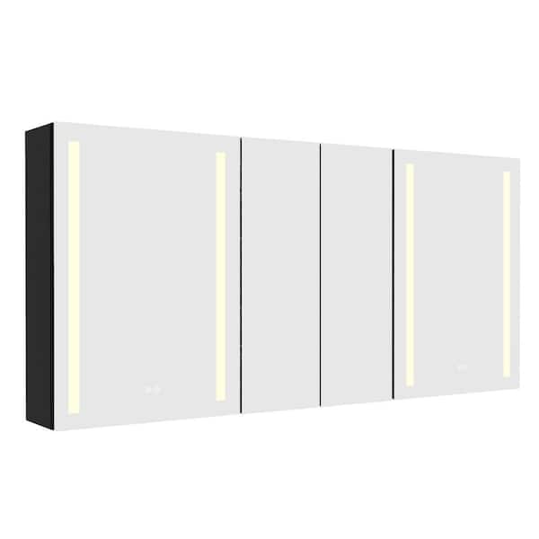 NTQ Ralix 60 in. W x 30 in. H Defogging Rectangular Black Aluminum Surface Mount Bathroom LED Medicine Cabinet with Mirror