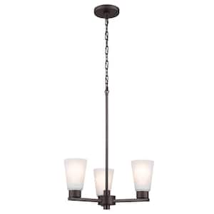 Stamos 18 in. 3-Light Olde Bronze Modern Shaded Circle Dining Room Chandelier with Satin Etched Glass Shades
