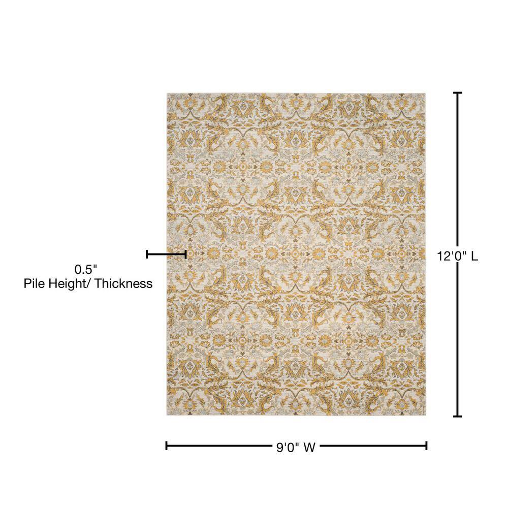 Ivory and Gold Floral Hand-knotted Area Rug