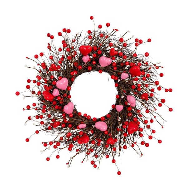 18 in. Artificial Valentine's Day Heart and Berry Twig Wreath