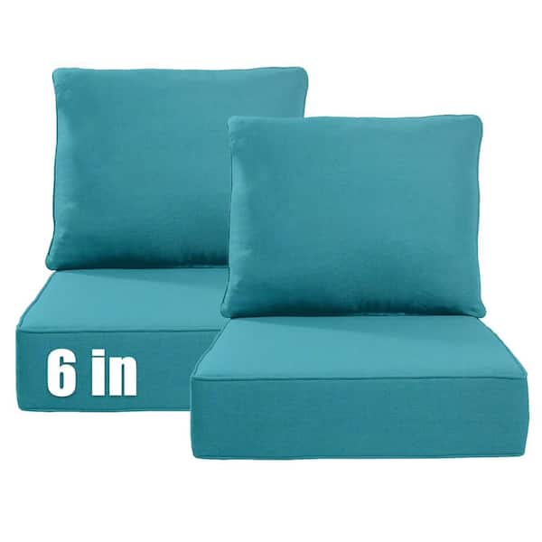 22 in. W x 24 in. D x 6 in. Thick Square 4-Piece Deep Seating Outdoor Lounge Chair Light Blue Cushion