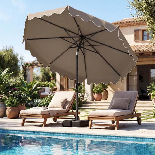 costway 9ft patio umbrella patio 15 x 9 ft Solar Double-sided with 144 Multi-colored Flowing Lights 12 Modes and 12 Ribs-Brown allowing you to adjust the angle by 25 for optimal shade coverage from any direction 9 Feet Patio Umbrella with