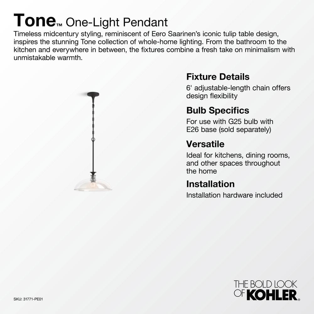 Tone 24.5" Polished Nickel Indoor/Outdoor Pendant Light with Clear Glass Shade