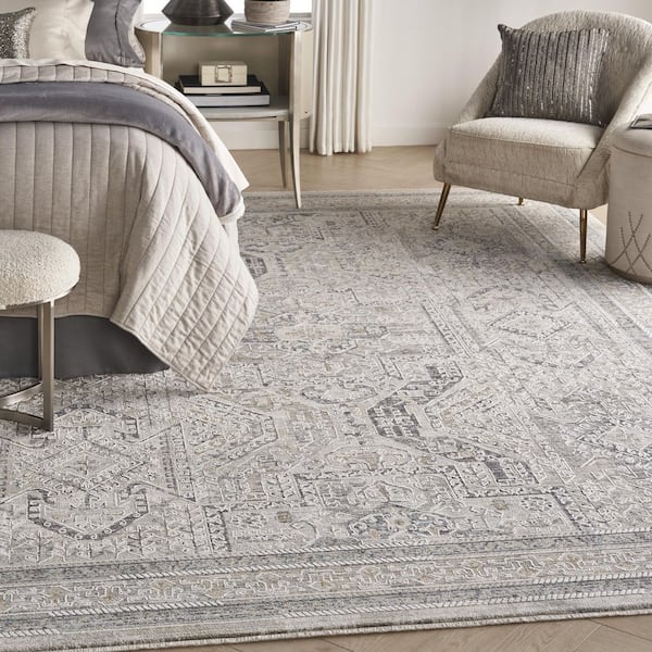 Nyle Ivory/Grey/Blue 9 ft. x 11 ft. Vintage Persian Area Rug