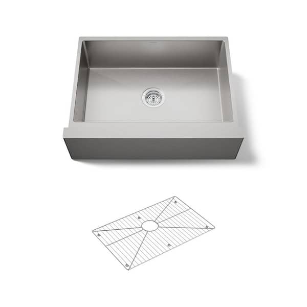 Strive Undermount Farmhouse Apron Front Stainless Steel 30 in. Single Bowl Kitchen Sink Kit with Basin Rack