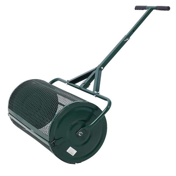 GAWEZA 50 lbs. 24 in. W x 15.7 in. Dia Green Metal Handheld Compost Spreader Peat Moss Spreader Mesh Basket Push Spreader