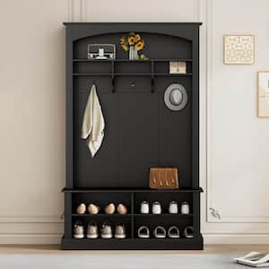 47.2 in. Black Freestanding Hall Tree with Shoe Bench, Storage Shelves and 3-Hanging Hooks