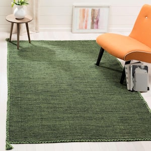 Montauk Green/Black 5 ft. x 5 ft. Solid Color Striped Square Area Rug