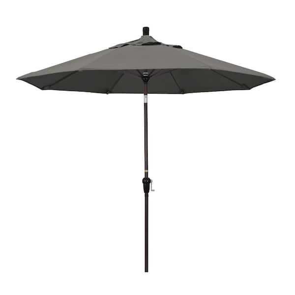 California Umbrella 9 ft. Bronze Aluminum Market Auto-tilt Crank Lift Patio Umbrella in Charcoal Sunbrella