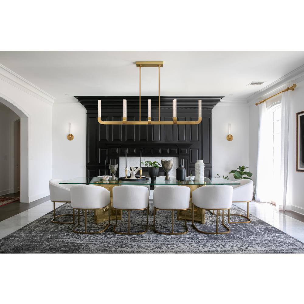 Warm Brass 8-Light LED Linear Chandelier with Clear Seeded Acrylic Shades