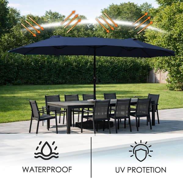 extra large waterproof patio umbrella Kozyard Butterfly 15' Outdoor Patio Double-Sided Aluminum Umbrella with Crank and Base