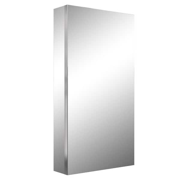 16 in. W x 30 in. H Rectangular Aluminum Medicine Cabinet with Mirror Frameless 1 Door Mirrored Bathroom Storage Cabinet