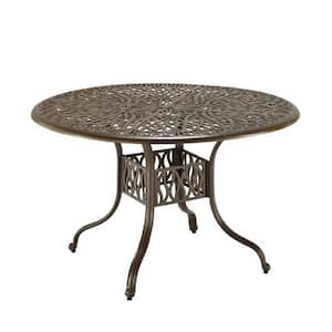 Capri 48 in. Taupe Tan Brown Round Cast Aluminum Outdoor Dining Table