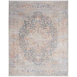 Timeless Classics Ivory Blue 8 ft. x 10 ft. Center medallion Traditional Area Rug
