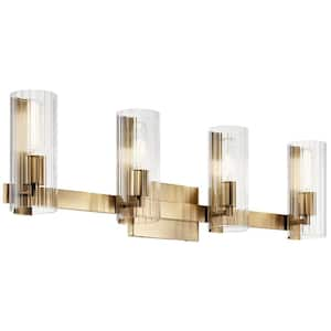 Jemsa 32 in. 4-Light Champagne Bronze Soft Modern Bathroom Vanity Light with Clear Fluted Glass