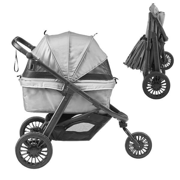 Pet Stroller, 3 PU Wheels Dog Stroller Rotate with Brakes, 75 lbs. Weight Capacity, Puppy Stroller with Pet Pad
