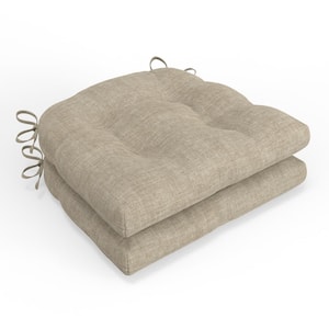 Solid Twill 16 in W x 4 in H Square Outdoor Tufted Wicker Seat Cushion with Ties 2-Count in Splash Wheat