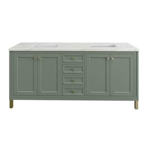 Chicago 72.0 in. W x 23.5 in. D x 34 in . H Bathroom Vanity in Smokey Celadon with Ethereal Noctis Quartz Top