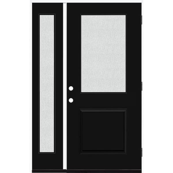 Steves & Sons Legacy 53 in. x 80 in. 1/2 Lite Rain Glass LHOS Primed Black Finish Fiberglass Prehung Front Door w/14 in. SL