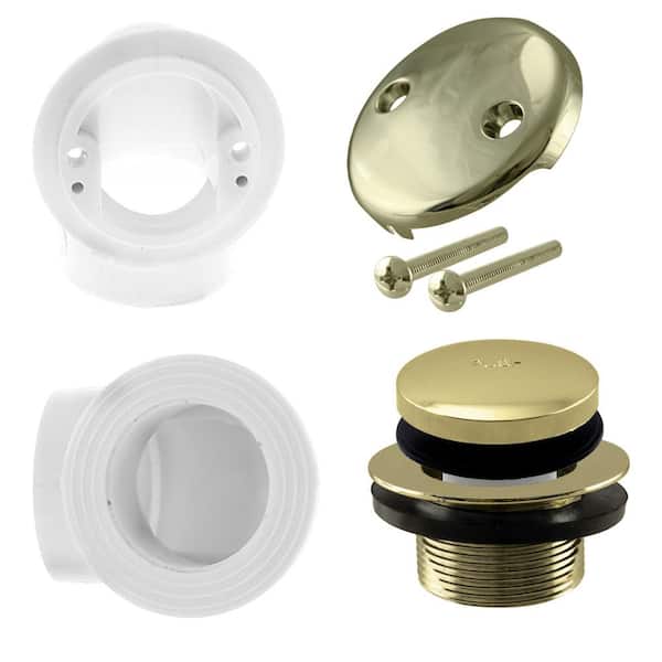 Westbrass Sch. 40 PVC 1-1/2 in. Course Thread Plumber's Pack Tip-Toe Bathtub Drain with Two-Hole Elbow, Polished Brass