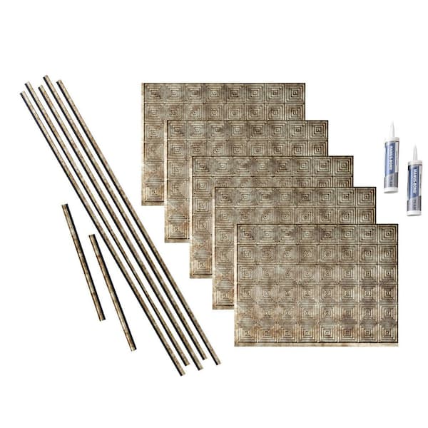 Fasade Miniquattro 18 in. x 24 in. Bermuda Bronze Vinyl Decorative Wall Tile Backsplash 15 sq. ft. Kit