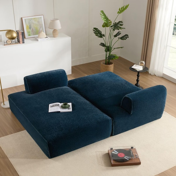 Luxury Collection 90.5 in. Plush Fabric Dark Blue King Size Modular Sofa Bed, No Assembly Required