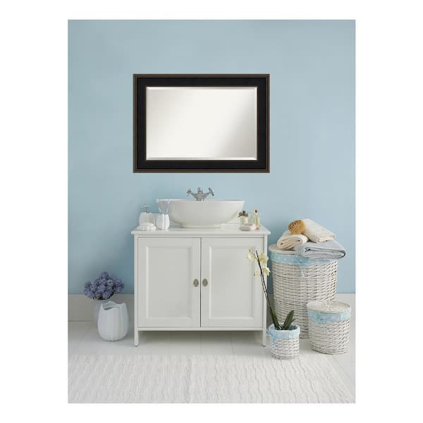 Mezzanine Espresso 43.5 in. x 31.5 in. Beveled Rectangle Wood Framed Bathroom Wall Mirror in Black,Brown