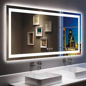 60 in. W. x 28 in. H Rectangular Frameless Front Back Lighted Anti-Fog Wall Bathroom Vanity Mirror, Tempered Glass, ETL