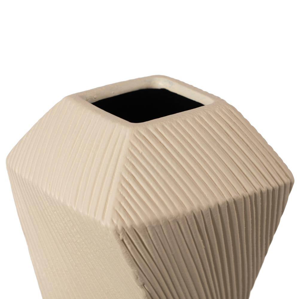 Elegant Beige Ceramic Square Twisted 10" Table Vase