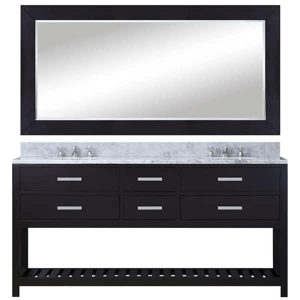 Water Creation 60 in. W x 21.5 in. D Vanity in Espresso with Marble Vanity Top in Carrara White, Mirror and Chrome Faucets
