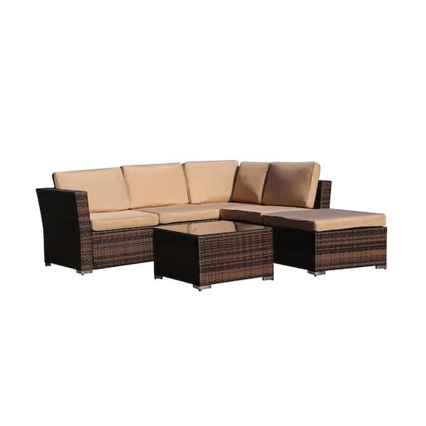 SUNRINX 4-Piece Wicker Patio Conversation Set with Tan Cushions