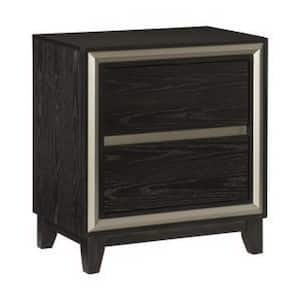 26 in. Silver and Black 2-Drawers Wooden Nightstand