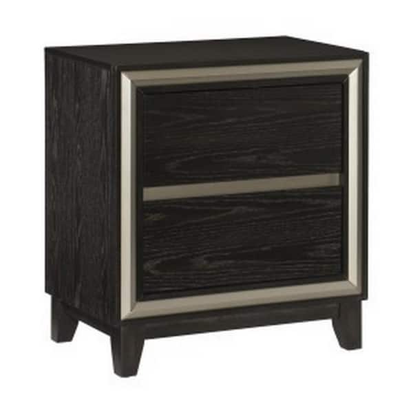 Benjara 26 in. Silver and Black 2-Drawers Wooden Nightstand