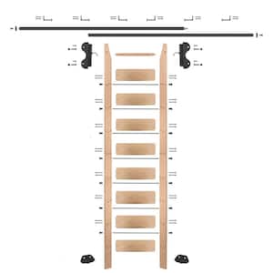8.92 ft. Red Oak Library Ladder (10 ft. Reach) Black Hook Hardware 12 ft. Rail and Horizontal Brackets
