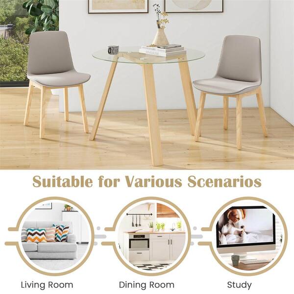 Costway Modern Natural Glass 35.5 in. 3 Legs Base Dining Costway Modern Natural Glass 35.5 in. 3 Legs Base Dining