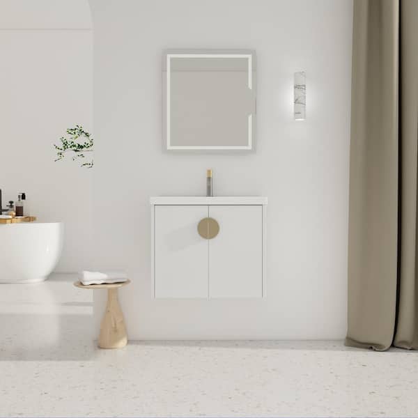 UPIKER Modern 24 in. W x 18.5 in. D x 20.7 in. H Single Sink Floating Bath Vanity in White with White Ceramic Top