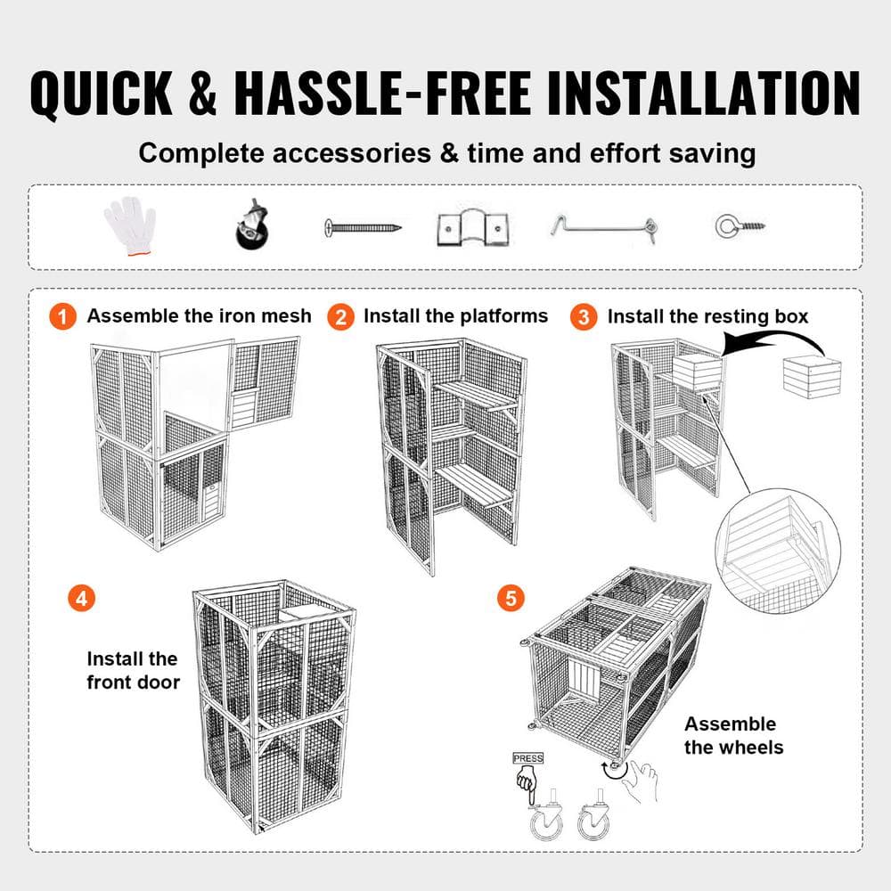 Gray 3-Tier Outdoor Freestanding Cat House with Casters