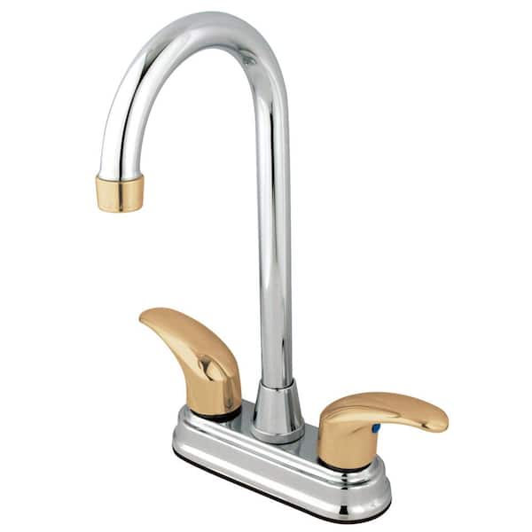 Kingston Brass Legacy 2-Handle Deck Mount Gooseneck Bar Prep Faucets in Polished Chrome/Polished Brass