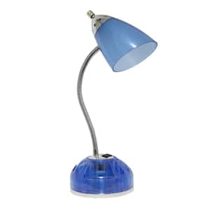 Sleek Essentials 19.5 in. Clear Blue Basic Swivel Task & Reading Desk Lamp with Charging Outlet and Storage