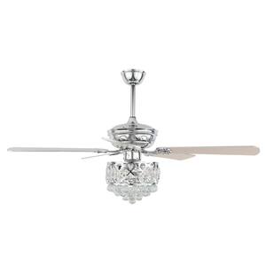 52 in. Indoor LED Chrome Reversible Crystal Ceiling Fan with Light and Remote, Pull Chain