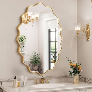 24 in. W x 36 in. H Oval Gold Aluminum Alloy Framed Wall Mirror