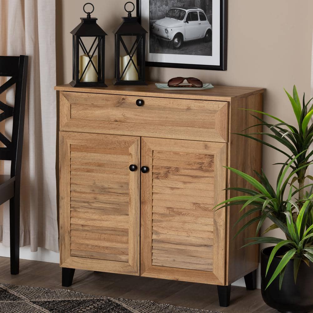 Coolidge Oak Brown Wood Rectangular Footwear Storage Cabinet
