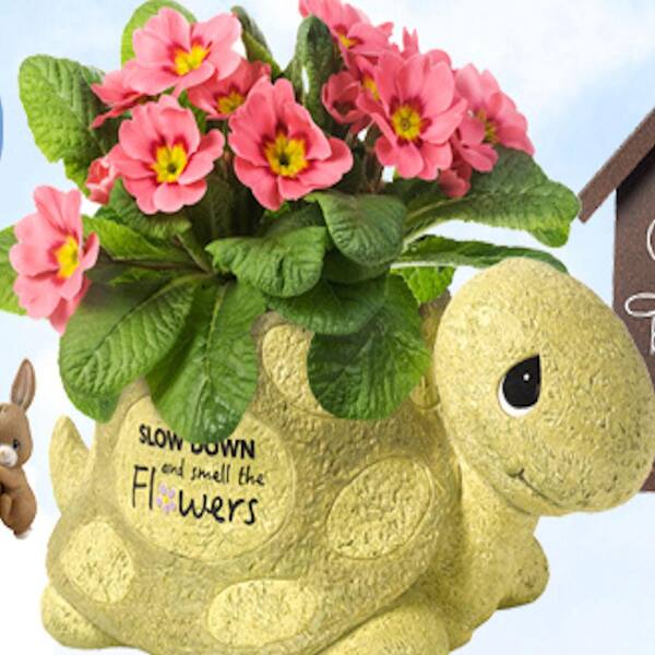 Precious Moments Turtle Slow Down and Smell The Flowers 6 in. Green Resin Planter