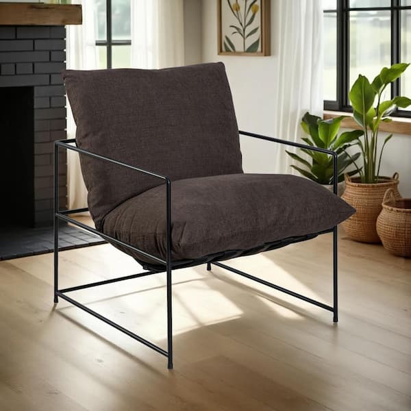 Rogan Accent Chair in Brown Fabric with Black Metal Finish