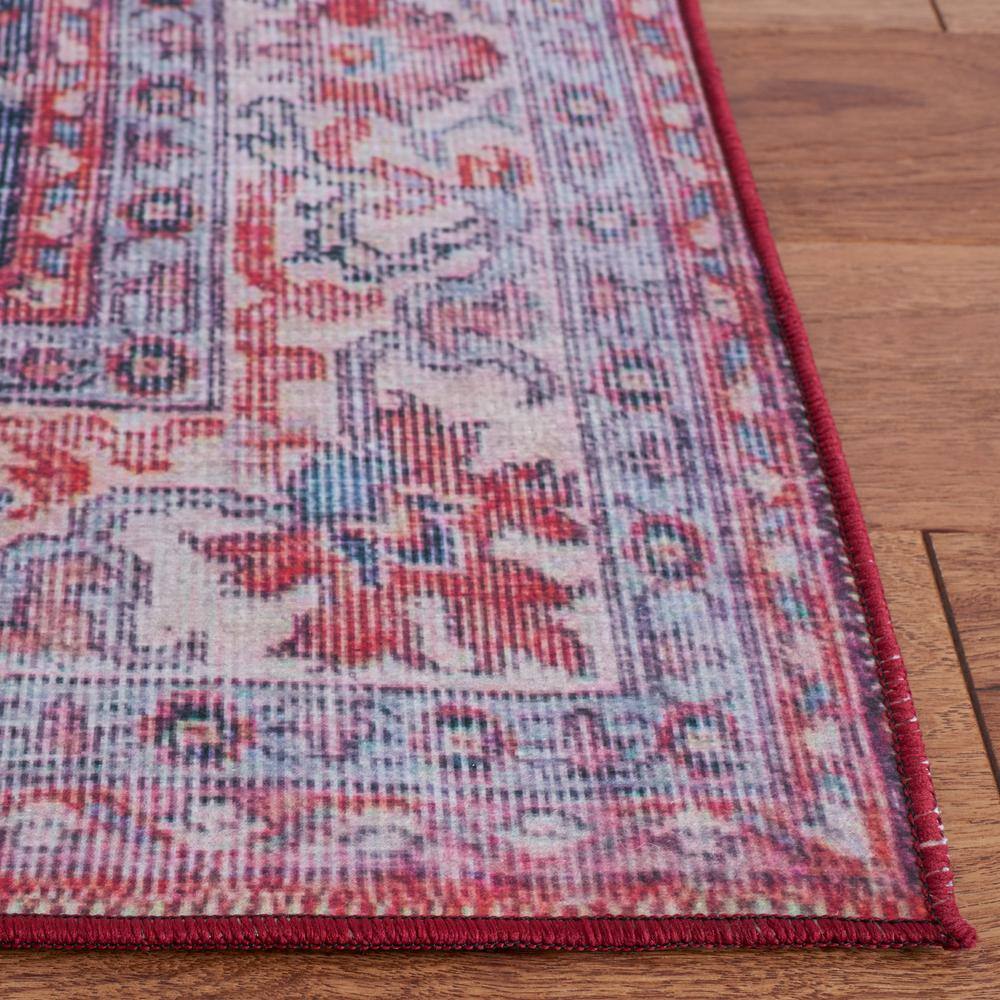 Red and Beige Traditional Washable Synthetic Area Rug, 3' x 5'