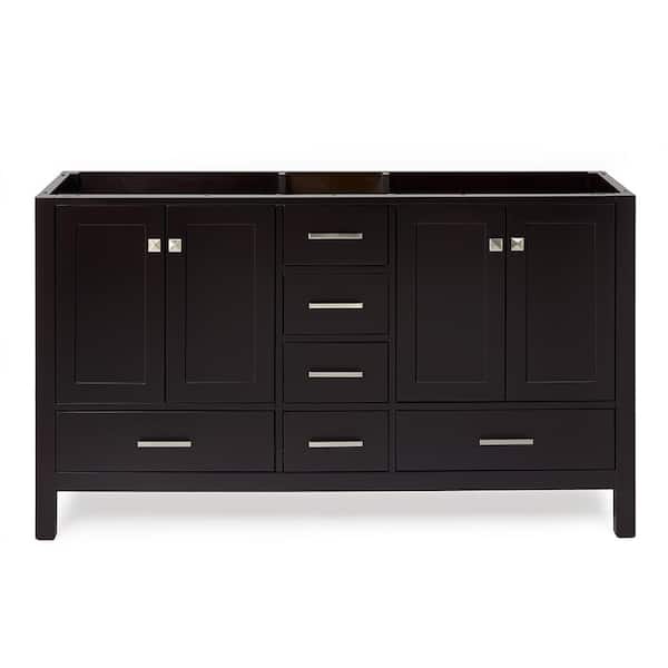 ARIEL Cambridge 60 in. W x 21.5 in. D x 34.5 in. H Double Freestanding Bath Vanity Cabinet Only in Espresso