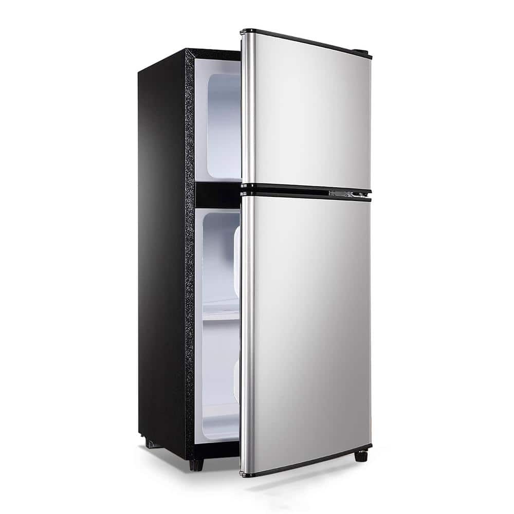 3.5 cu. ft. Compact Refrigerator Mini Fridge in Silver with Freezer Small Refrigerator with 2 Door