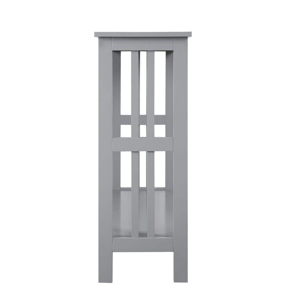Elegant Gray Mission-Inspired Console Table with Glass Overlay and Storage Shelf