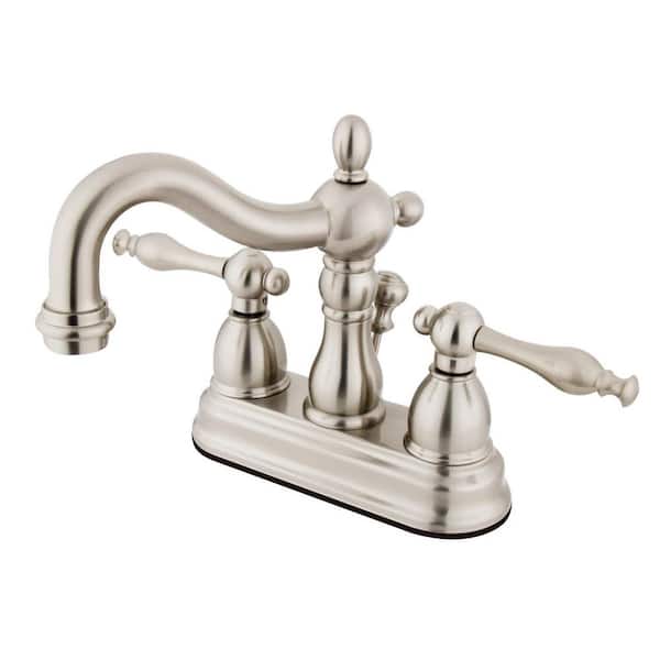 Kingston Brass Heritage 4 in. Centerset 2-Handle Bathroom Faucet with Plastic Pop-Up in Brushed Nickel